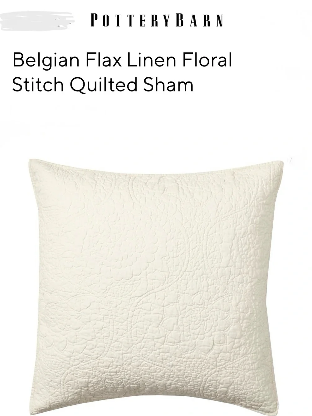 POTTERY BARN Euro Sham Ivory Quilted Belgian Linen